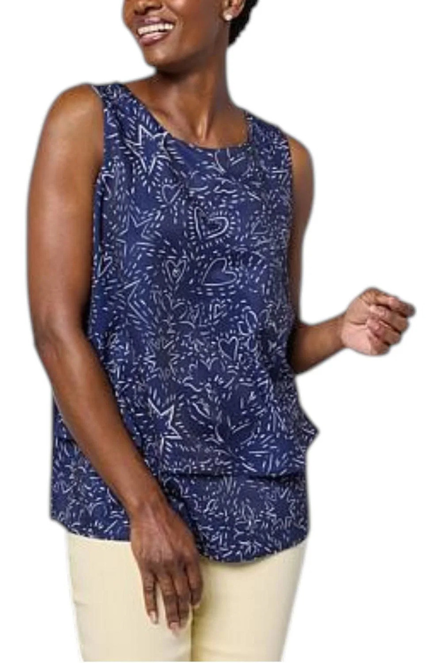DG2 by Diane Gilman Women's Printed Mixed Easy Tank Ocean Sketch - Regular